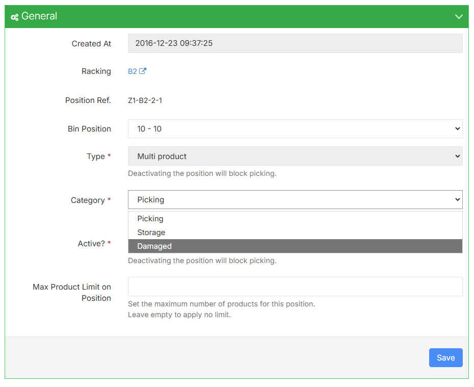 Position category selector with the damaged category