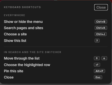 Back office keyboard shortcuts